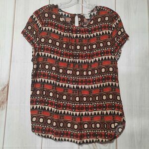 Forever 21 Tribal Print Short Sleeve Blouse‎ Casual Top Boho